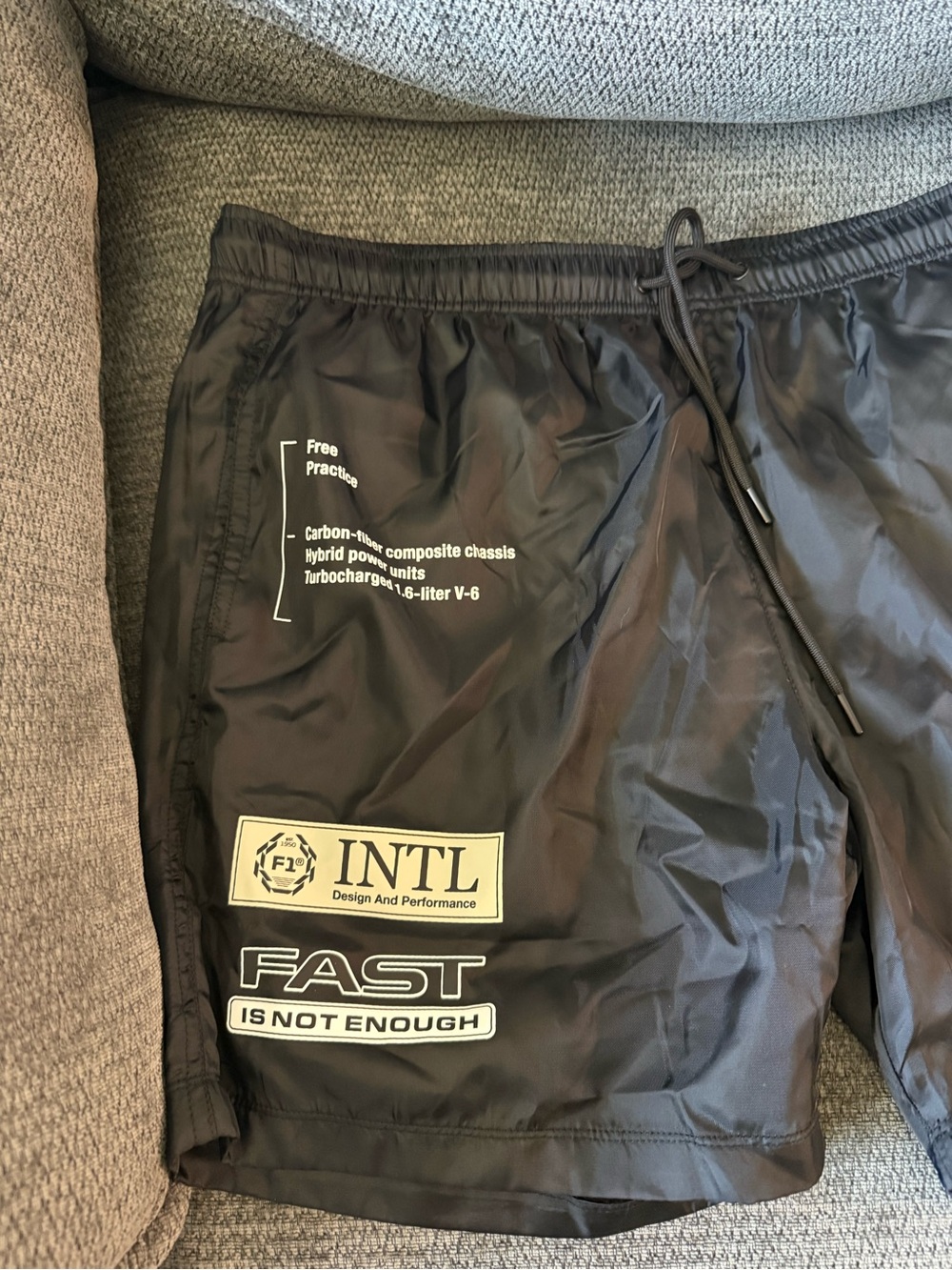 PacSun Formula 1 Racing Shorts XL NWT Black Graphic Shorts - Picture 2 of 10